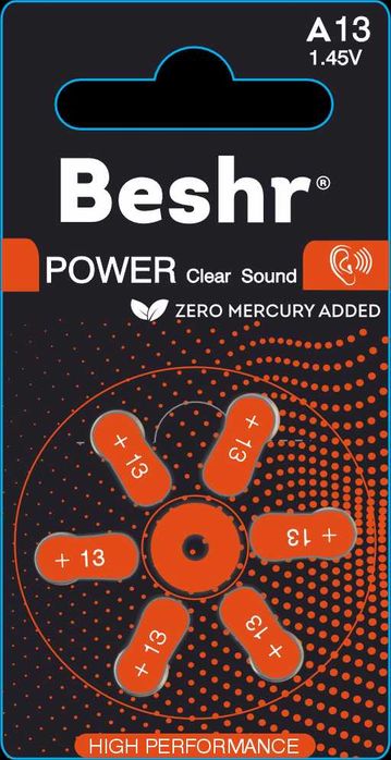 Батарейки для слуховых аппаратов Beshr.Размер(A13,A10,A312,A675) 1.45V