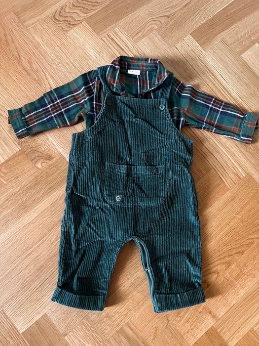 Pantaloni salopeta cu body camasa, Next, 6-9 luni!
