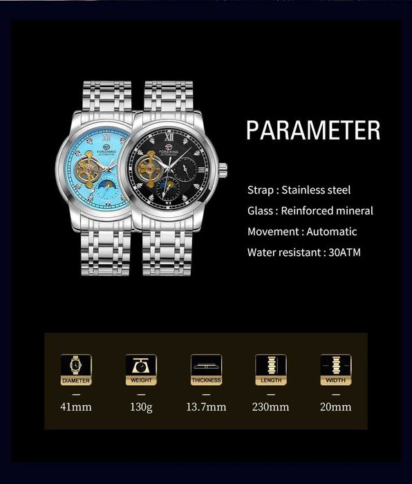 FORSINING Tourbillon Automatic 24h A Dress Business Stainless Steel