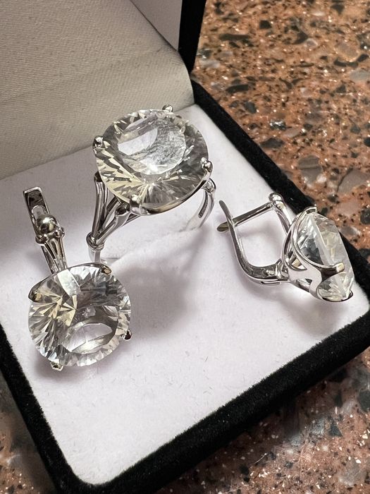 Золото белое 585* Комплект "Горный хрусталь"