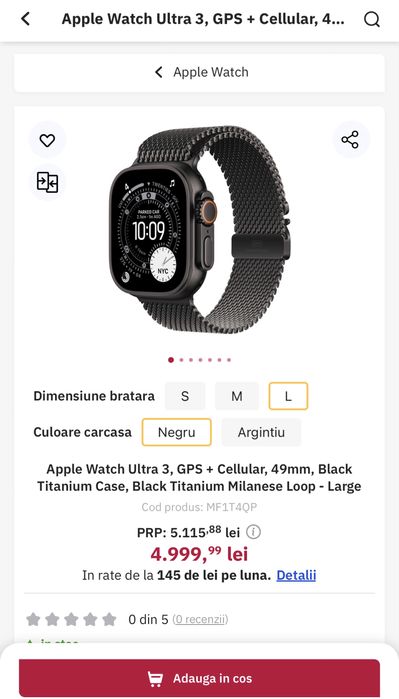 Apple Watch Ultra 3 Black Titanium Milanese Loop