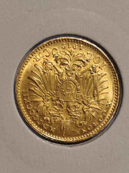 10 корони 1912 год, Австрия, император Франц Йозеф, злато 3.39 гр, проба 900/1000