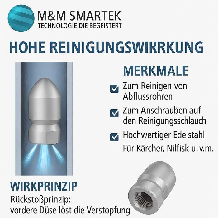 метална дюза за отпушване на канали, тръби, 1/2 и 3/4 маркуч, Германия