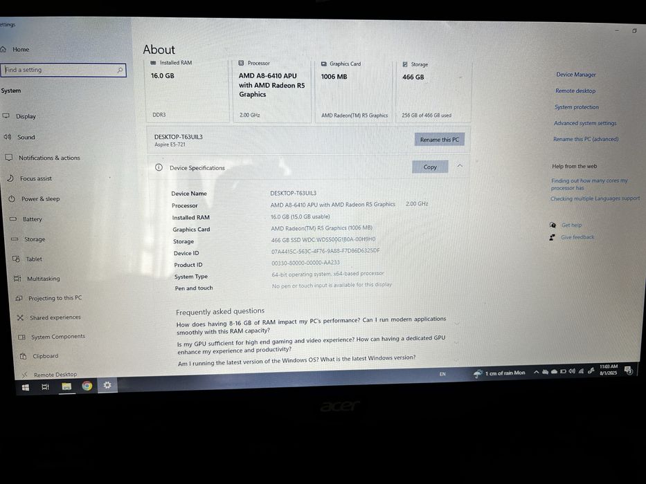 Acer Aspire E 17 лаптоп