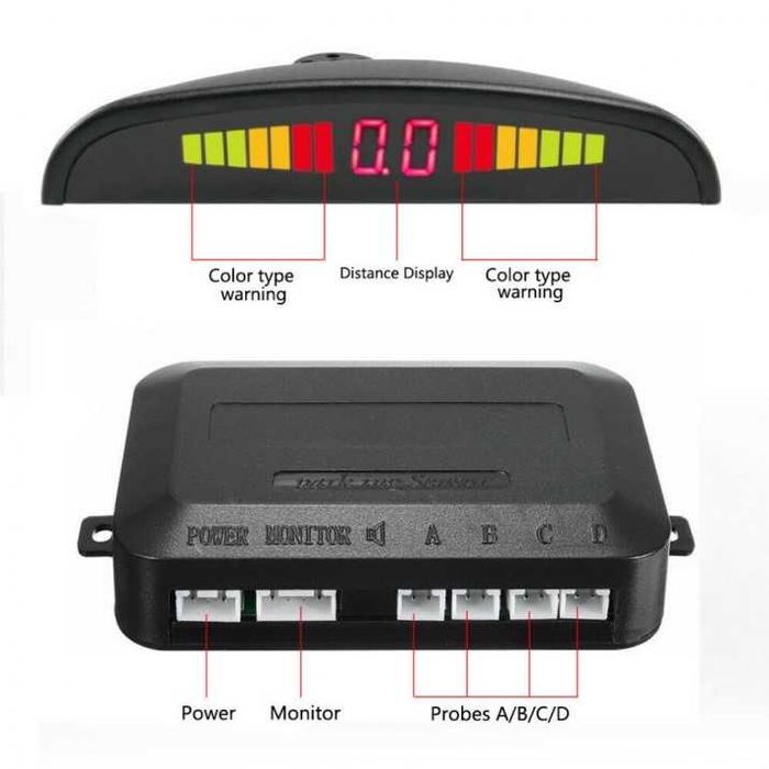 Парктроник за МПС с четири датчика, Ултразвуков, LED дисплей, Черен