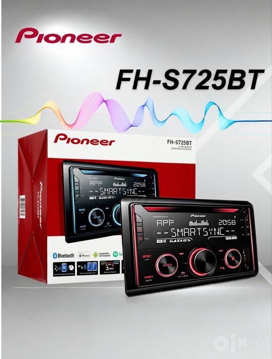 Pioneer FH-S725BT Avtomagnitola 1DIN — Bluetooth, USB, CD, Smart Sync,