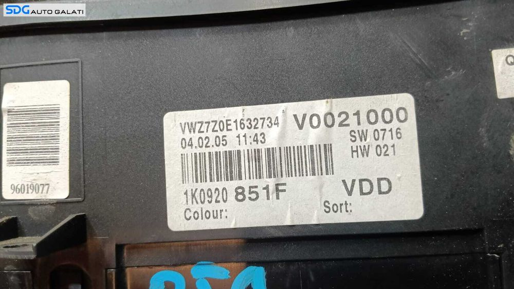 Ceas Ceasuri Cluster Instrumente Bord Volkswagen Golf 5 1.4 Benzina BCA 2004 - 2008 Cod 1K0920851F [MX1010]
