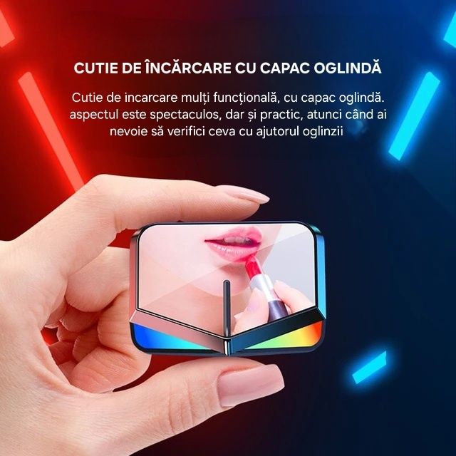 Căști bluetooth ultra performante. Powerbank inclus. Capac oglindă.