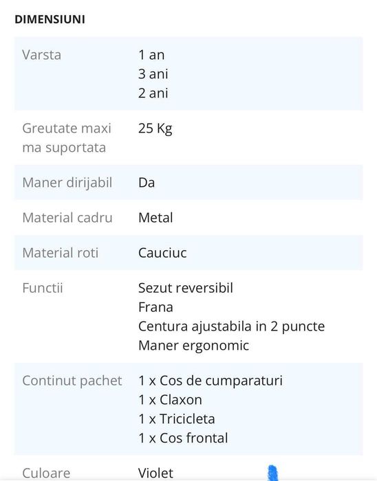 Tricicleta multifunctionala MamaLove Rider, Violet