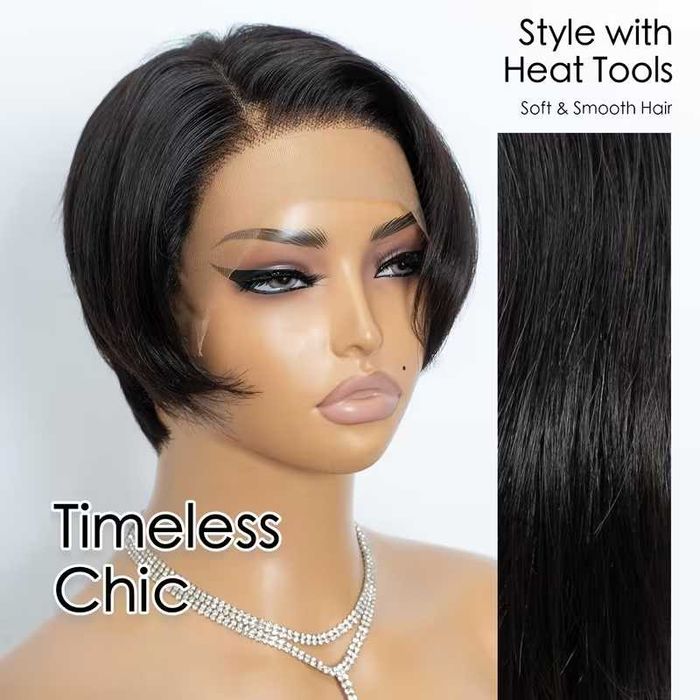 Къса черна перука с дантела 13x4 - скосен боб, естествен ефект