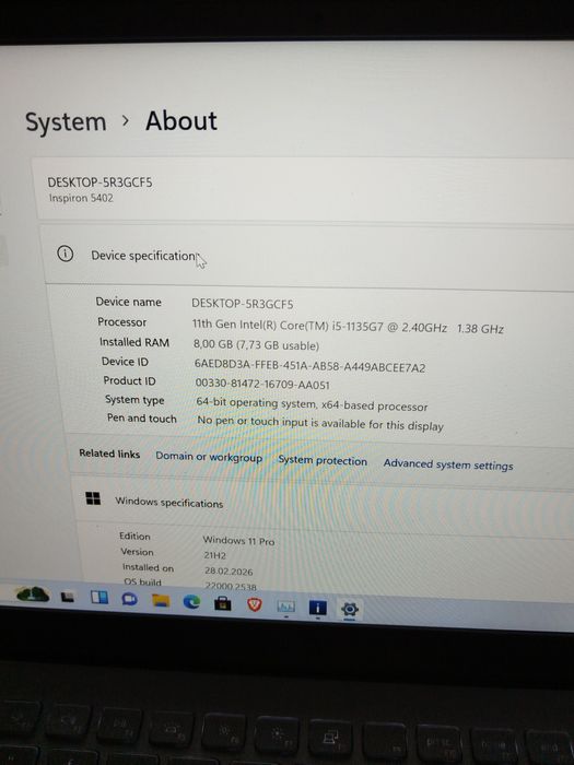 Laptop Dell Inspiron14,SLIM,Intel i5-1135G7,video Iris Xe Graphics 4Gb