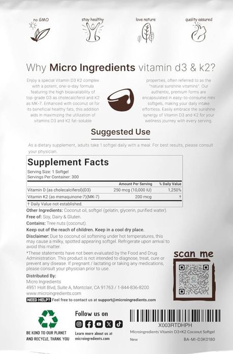 Vitamin d3+k2 (10.000 iu) 300 va 180 taligi bor