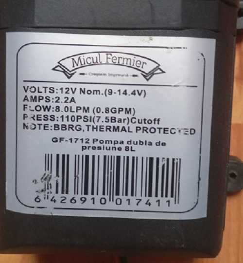 Pompa dubla de presiune 8L, Micul Fermier GF-1712, 8litri/min, 7.5 bar