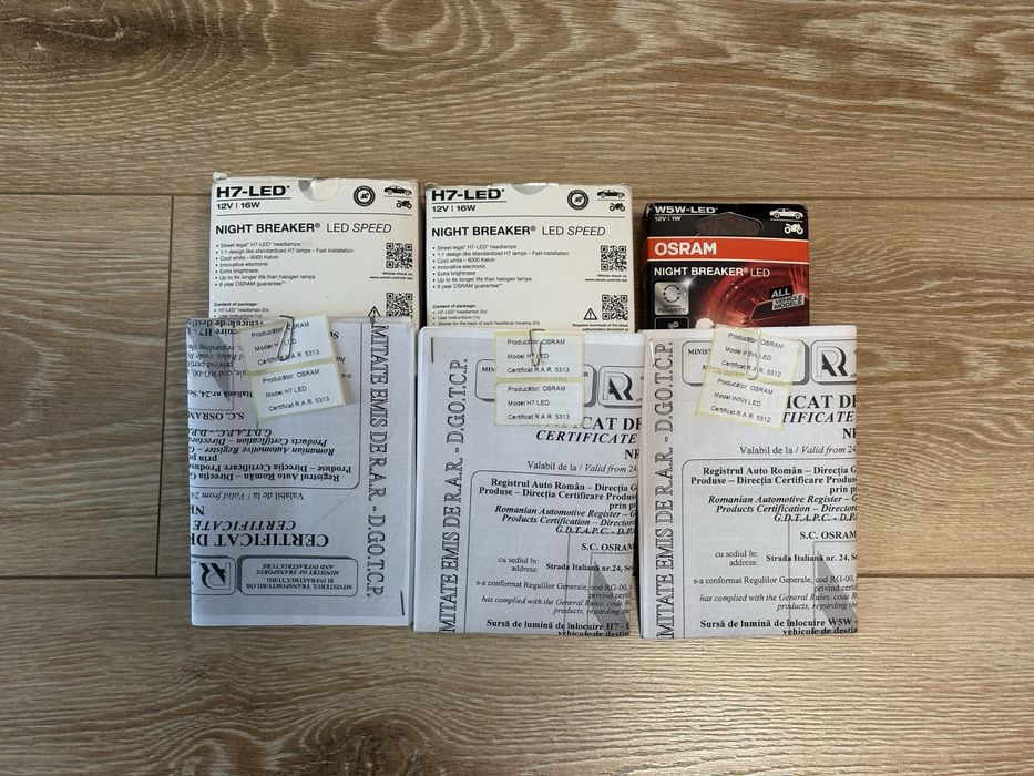 Set LED H7 Osram cu certificare RAR