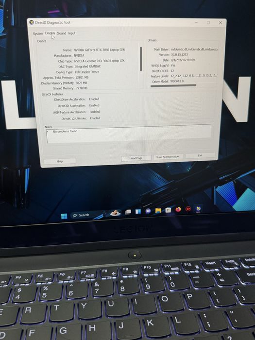 Laptop RTX 3060 Power130W DDR5 Disp 3K pe 165HZ  Ryzen7 6800 Legion PRO