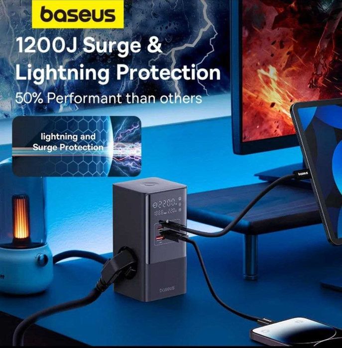Baseus 35w Gan5 Pro с цифровым дисплеем и кнопкой и розеткой