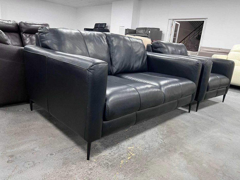 Черен кожен комплект двойка и фотьойл