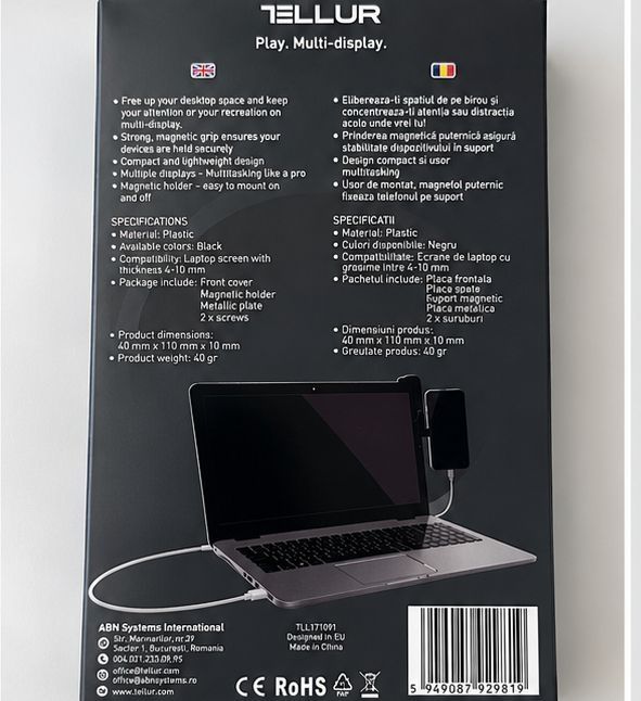 Suport Magnetic Telefon pentru Laptop Tellur TF – Extensie Ecran, Multitasking, Nou