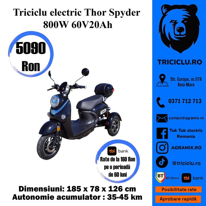 Triciclu electric Thor Spyder 800W 60V20Ah Agramix