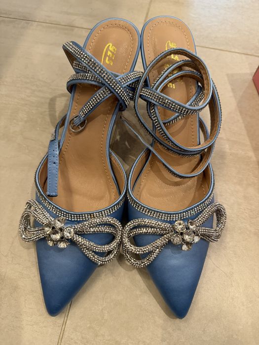 Дамски ефектни сандали в бежово и синьо