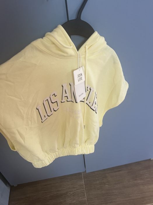 Bluza, Hanorac,  vesta Bershka Join Life galben pal, bumbac, nou cu eticheta, maneci cazute