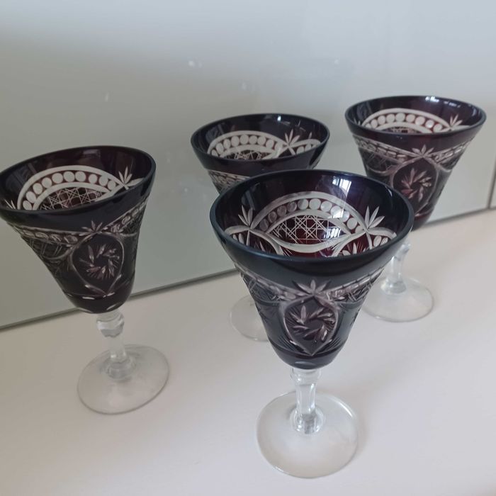 4 pahare cristal rubin, vintage 180 ml