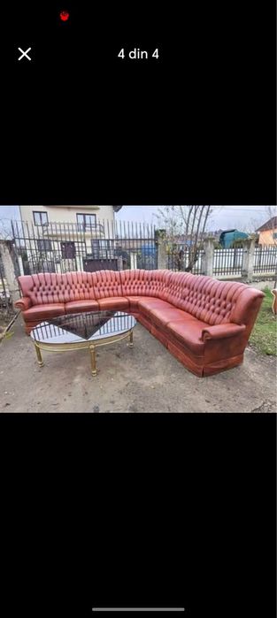 Coltar chesterfield piele + masuta