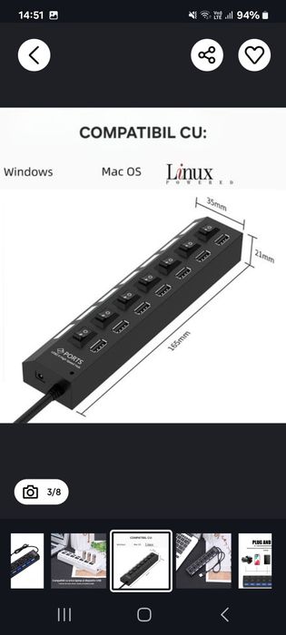 Hub usb cu intrerupatoare și lumina led