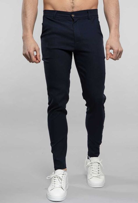 Pantaloni barbati casual, skinny fit, viscoza, Bleumarin