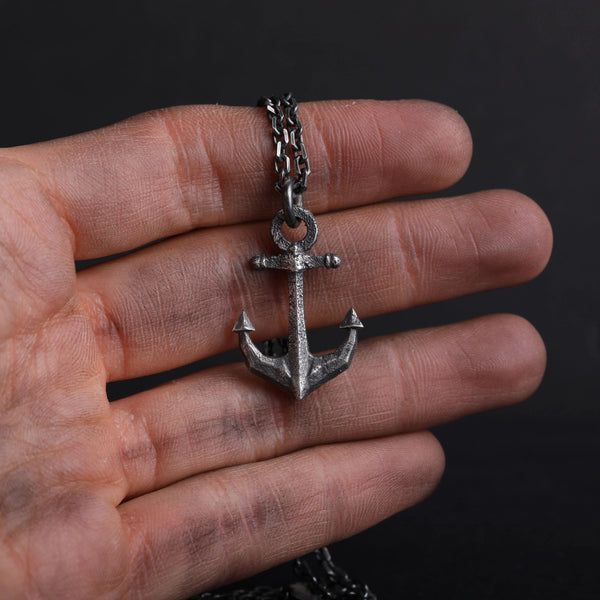 Сребърен медальон котва 925Мъжка висулка талисман за сила и стабилност