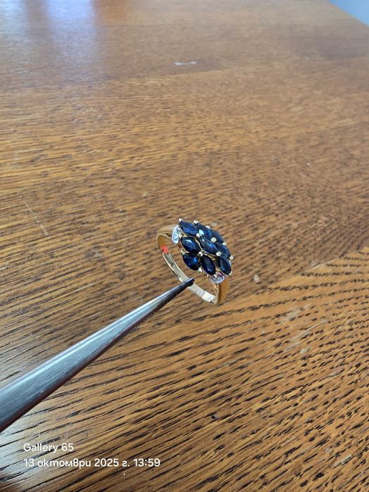Дамски Златен Пръстен - Сапфири и Диаманти