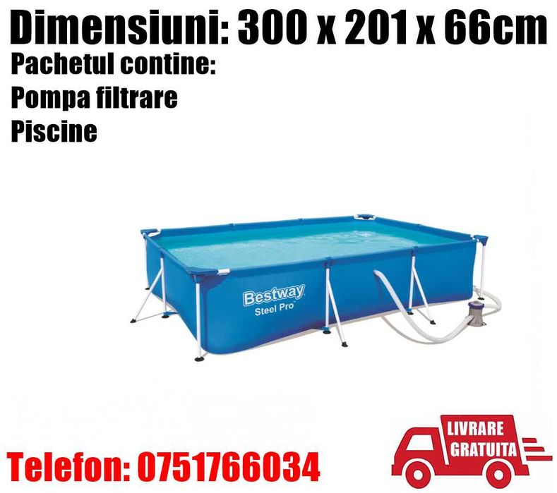 Piscina Bazin Familie Copii Relaxare Cadru Metal Bestway 300 x 201 x 66cm + Pompa + LIVRARE GRATUITA CJ