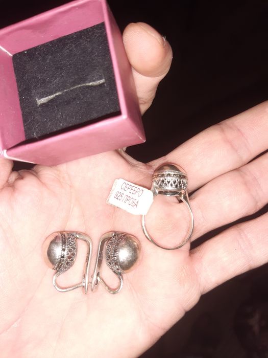 Серёжки и кольцо серебро