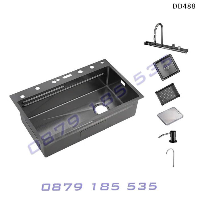 Лукс черна мивка водопад функции дисплей модерна качество чешма кухня