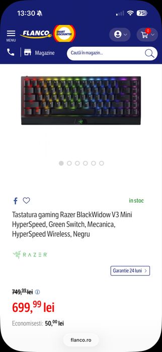 Tastatura Razer BlackWidow V3 Mini HyperSpeed Phantom Green Keys