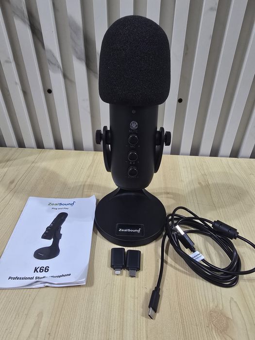 Микрофон ZealSound K66 USB – кондензаторен микрофон за запис, стрийминг и игри