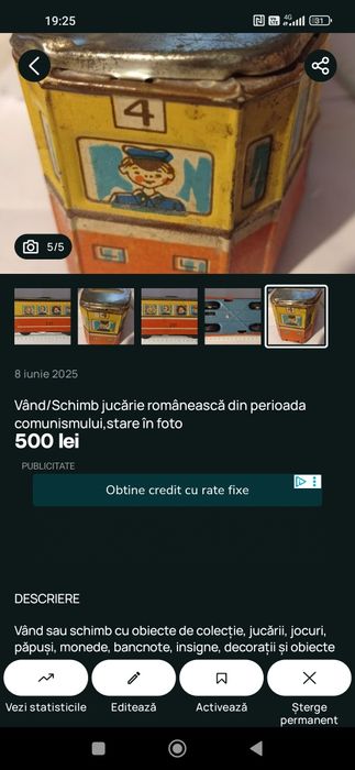 Vând sau schimb obiecte vechi.Preț în funcție de obiectul ales.