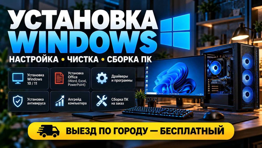 Программист на выезд недорого. Установка Виндовс и програм с гарантией