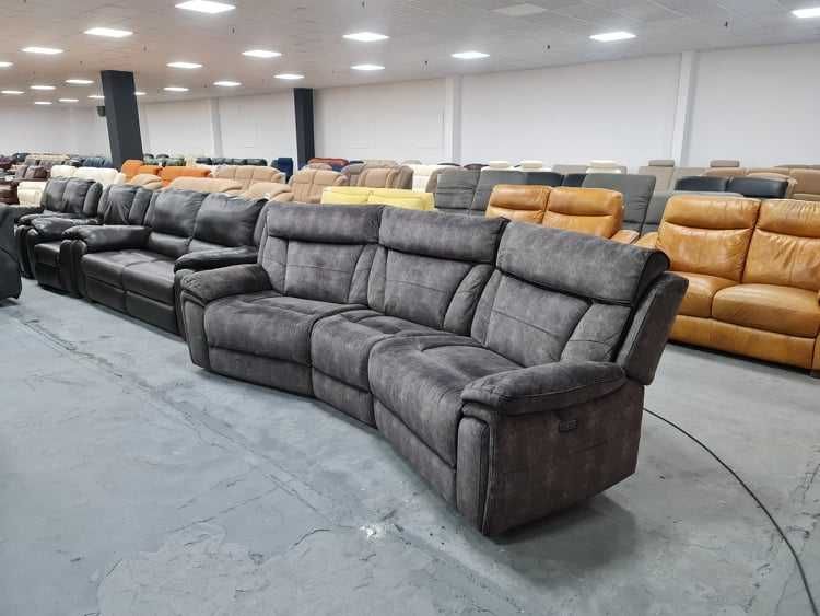 ПРОМОЦИЯ!!! Извит тъмно сив диван от плат с  релаксиращ механизъм