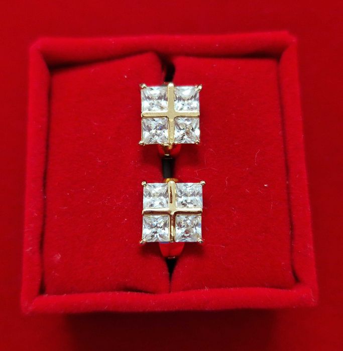 GP75, cercei placati aur 18k,incuietoare sigura,zirconii albe si rosii