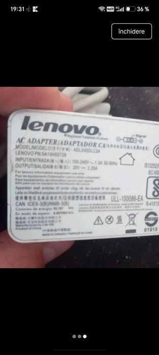 Incarcator Laptop Lenovo 20V - adlx45dlc3a - mufa usb galbena Original