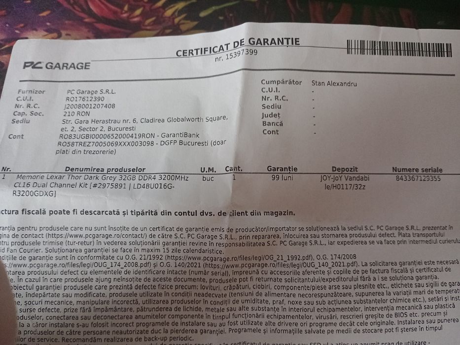 Vând 32gb RAM ddr4 3200mhz cl16