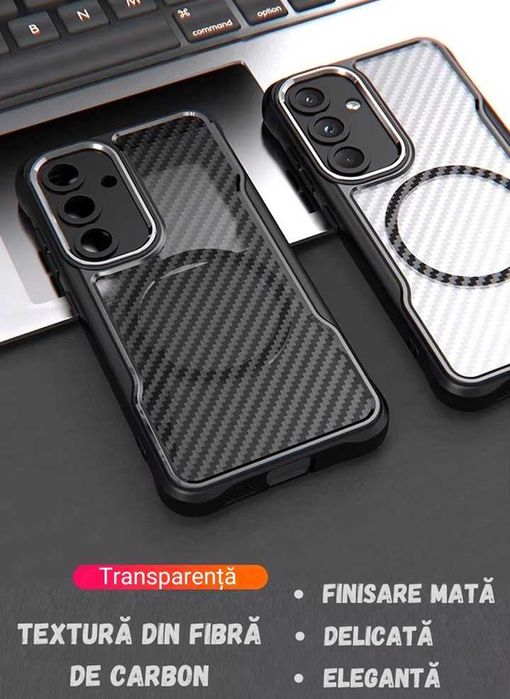 Husa Samsung S25/S25+/S24/S24+ cu insertii carbon, mov, albastru