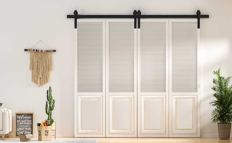 HOCONNIE Комплект за 4 двустранно сгъваеми плъзгащи се врати за плевня