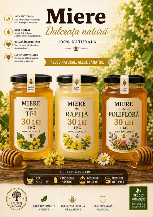 Miere 100% naturala - tei, rapita, poliflora