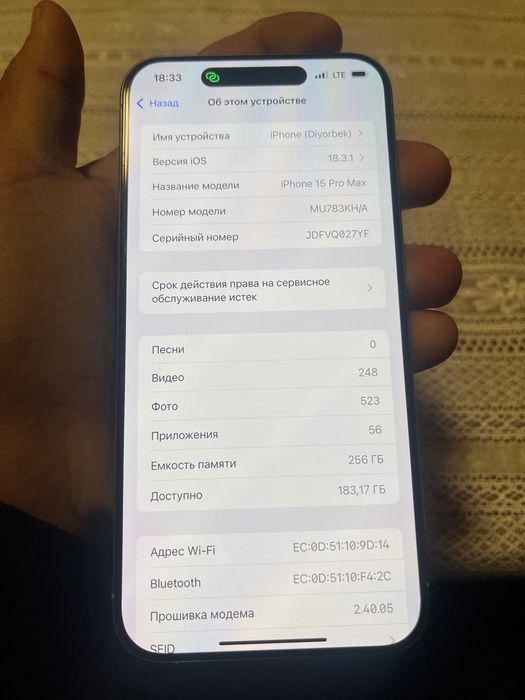 Ayfon 15pro max  92yomkisda holati idyal
