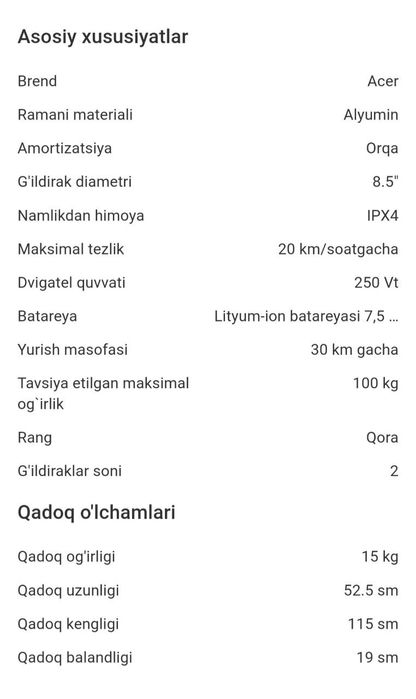 Elektron Samokat Acer 270$