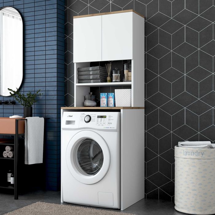 Шкаф с отделение за вграждане на пералня Puzzle-home, Бял - ПРОМО