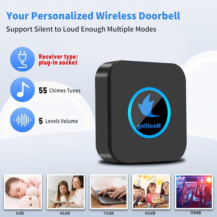 Безжичен звънец Nestling 300 метра, 55 мелодии