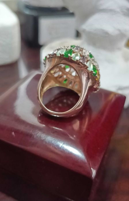 Дамски пръстен сребро 925 със златно покритие,аметисти, цитрин,циркони